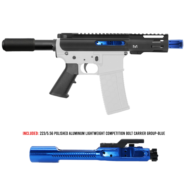 AR-15 5.56 NATO 5'' PISTOL KIT - FORGED UPPER WITH 4'' M LOK HANDGUARD- SLICK SLIDE-INCLUDEG BLUE BCG